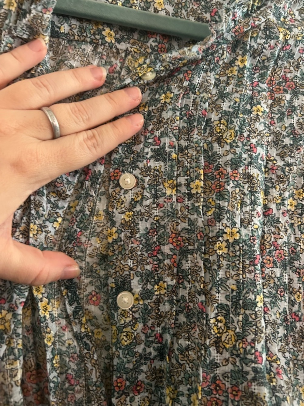 LOFT Floral Ruffle Neck Button-Down Blouse - Picture 3 of 5
